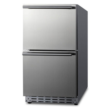 Angled view of the Summit ADRD18OS 18-inch outdoor 2-drawer all-refrigerator with stainless drawers