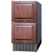 Angled view of the Summit ADRD18H34 with custom wood overlay panels