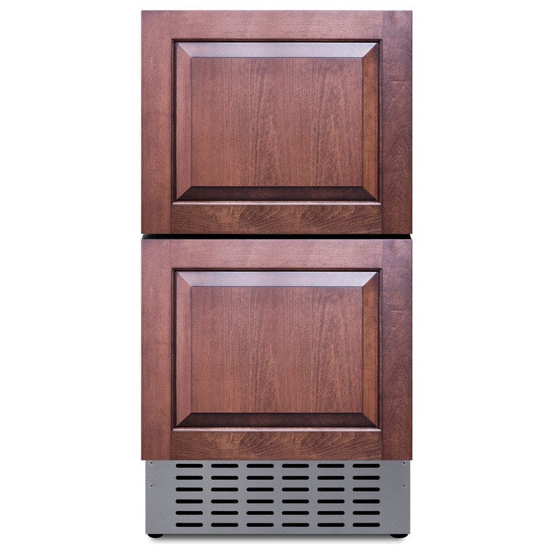 Front view of the Summit ADRD18H34 with custom wood overlay panels