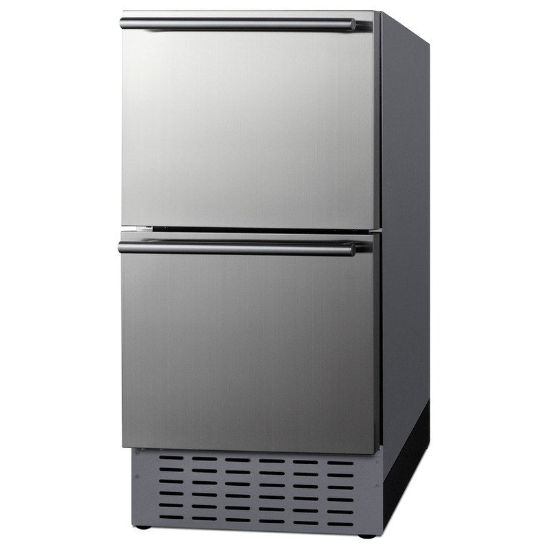 Angled view of the Summit ADRD18H34 18-inch 2-drawer all-refrigerator