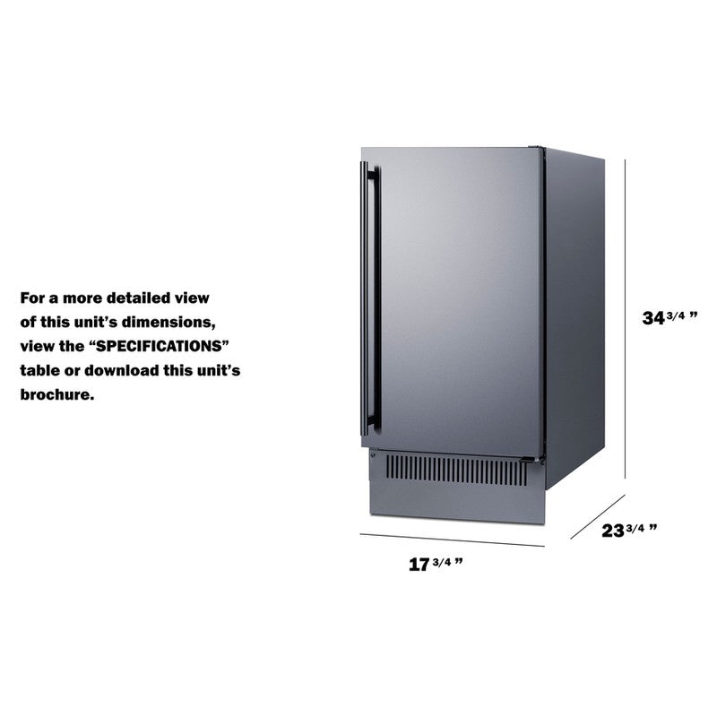 Summit BIM182OS 18-inch outdoor clear icemaker, dimensioned line drawing