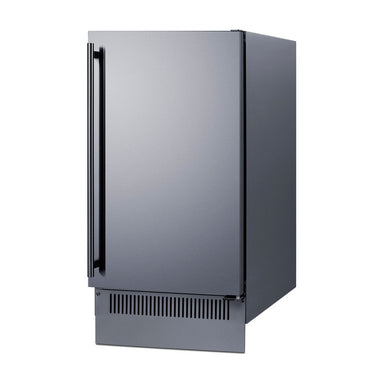 Summit BIM182OS 18-inch outdoor clear icemaker, stainless steel cabinet, angled view
