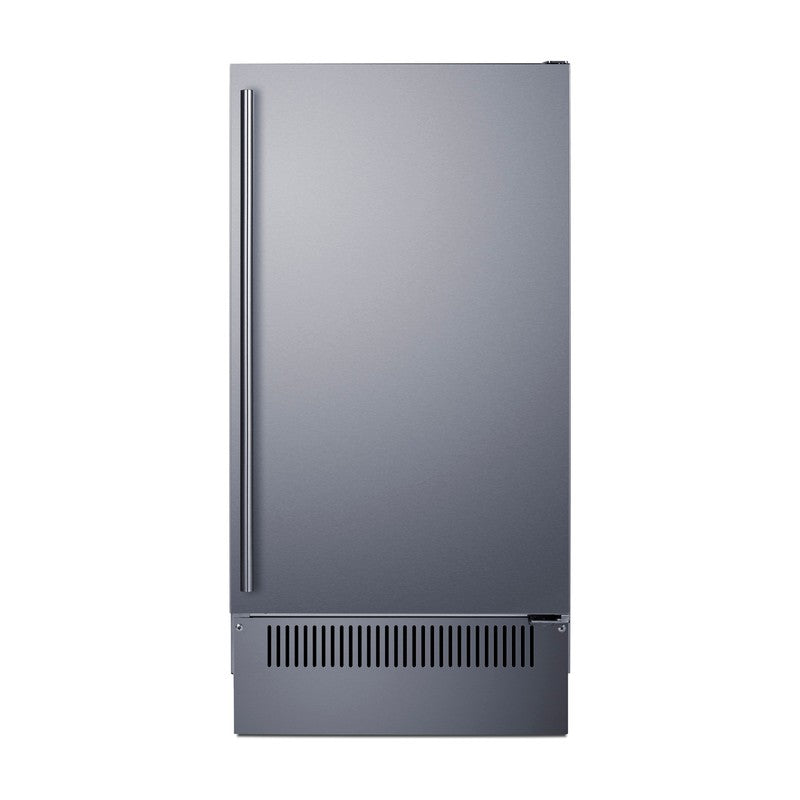 Summit BIM182OS 18-inch outdoor clear icemaker, stainless steel door with towel bar handle, front view