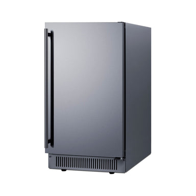 Summit BIM182OSADA 18-inch ADA height outdoor clear icemaker, stainless steel cabinet, angled view