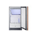 Summit BIM182OSADAIF 18-inch ADA panel-ready outdoor clear icemaker, door open showing the ice bin and machine