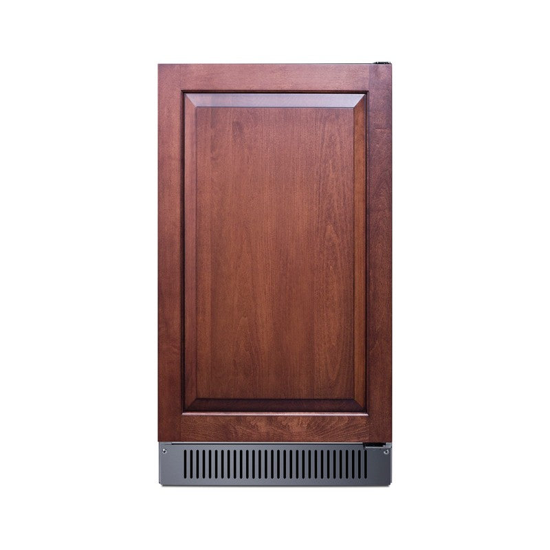 Summit BIM182OSADAIF 18-inch ADA panel-ready outdoor clear icemaker, panel-ready door shown with wood overlay panel, front view