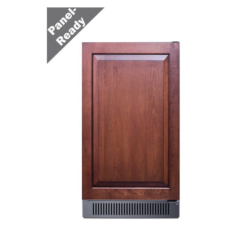 Summit BIM182OSADAIF 18-inch ADA panel-ready outdoor clear icemaker, panel-ready door callout, shown with customer overlay panel