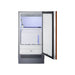 Summit BIM182OSIF 18-inch panel-ready outdoor clear icemaker, door open showing the ice bin and machine