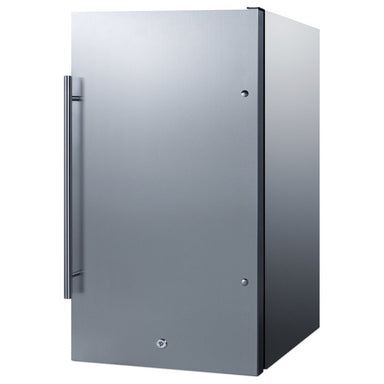 Summit SPR196OSCSS 19-inch outdoor all-stainless all-refrigerator, angled view