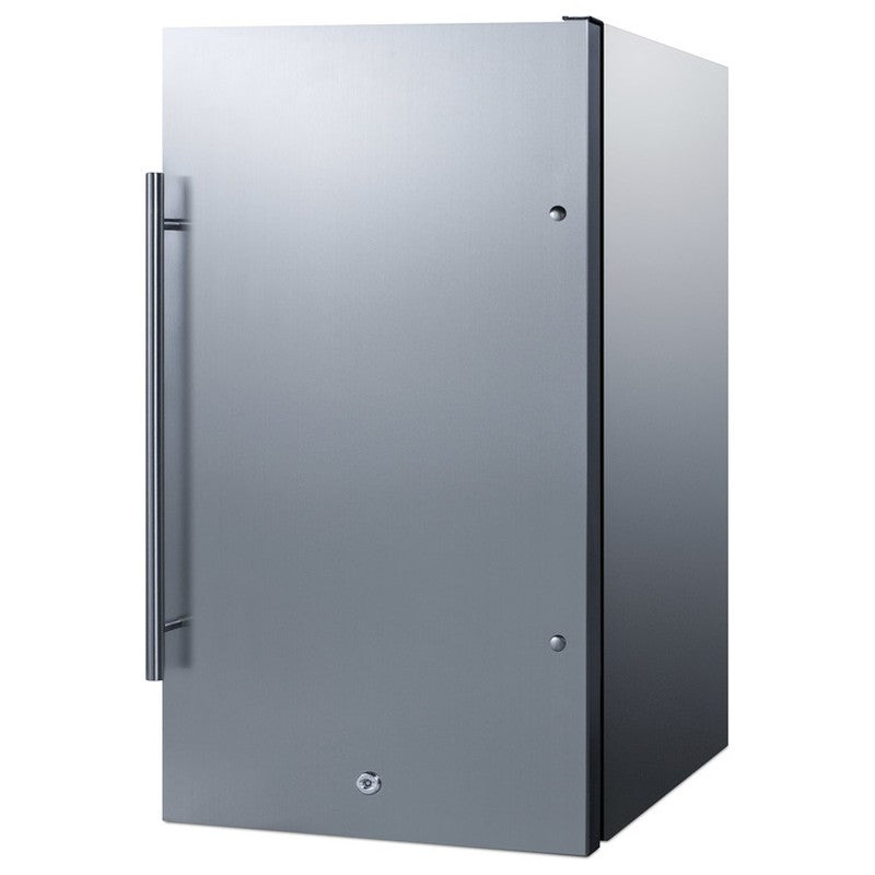 Summit SPR196OSCSS 19-inch outdoor all-stainless all-refrigerator, angled view