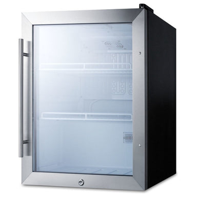 Summit SPR314LOS 19-inch outdoor countertop glass-door beverage center, glass door, angled view