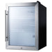 Summit SPR314LOS 19-inch outdoor countertop glass-door beverage center, glass door, angled view