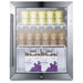 Summit SPR314LOSCSS 19-inch outdoor all-stainless countertop beverage center, glass door showing stocked beverages