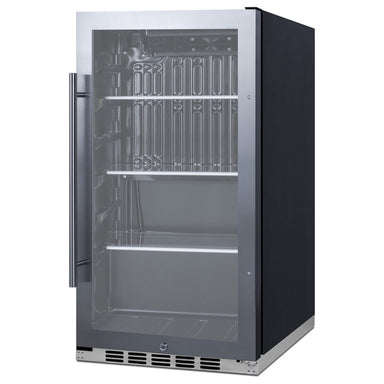 Summit SPR488BOSADA 19-inch shallow-depth outdoor ADA glass-door beverage cooler, angled view