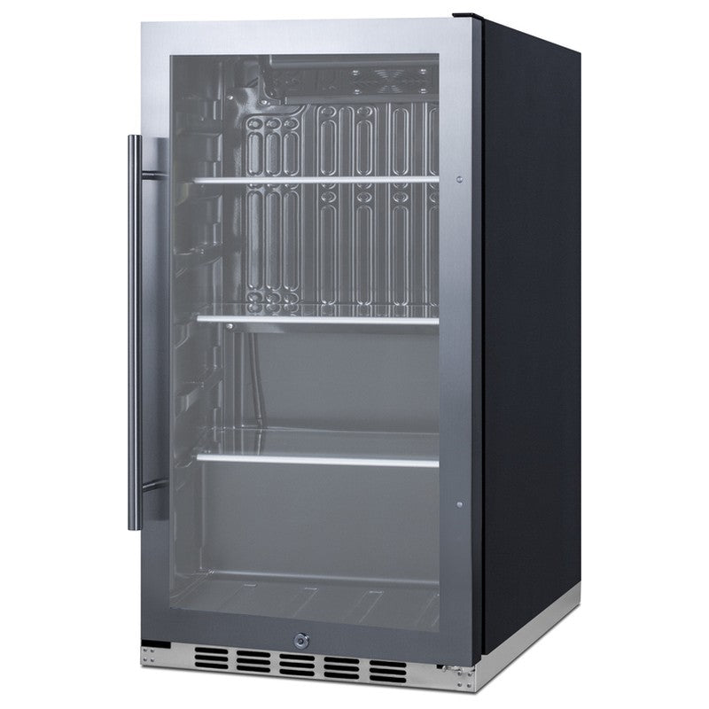 Summit SPR488BOSADA 19-inch shallow-depth outdoor ADA glass-door beverage cooler, angled view
