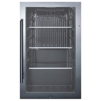 Summit SPR488BOSADA 19-inch shallow-depth outdoor ADA glass-door beverage cooler, black glass door, front view