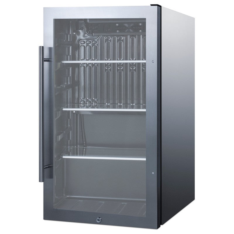 Summit SPR488BOSCSS 19-inch outdoor all-stainless beverage cooler, stainless cabinet, angled view