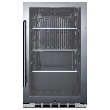 Summit SPR488BOSH34CSS 19-inch shallow-depth outdoor all-stainless glass-door beverage cooler, black glass door, stainless cabinet, front view
