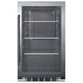 Summit SPR488BOSH34CSS 19-inch shallow-depth outdoor all-stainless glass-door beverage cooler, black glass door, stainless cabinet, front view