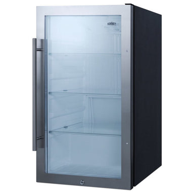 Summit SPR489OS 19-inch outdoor glass-door beverage cooler, glass door, angled view