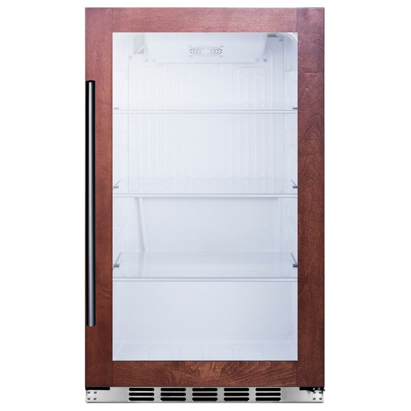 Summit SPR489OSCSSPNR 19-inch outdoor all-stainless panel-ready beverage cooler, panel-ready glass door with wood panel, front view