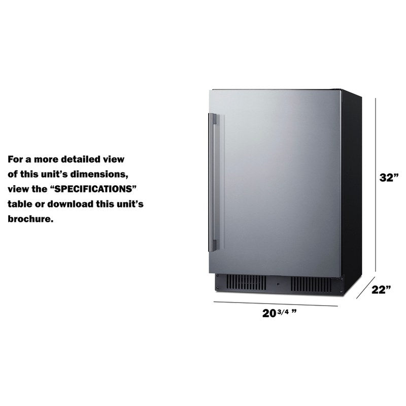Summit SPR621OS 21-inch outdoor ADA all-refrigerator, dimension drawing with width, height and depth