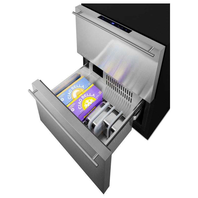 Summit ADFD243 24-inch ada 2 drawer all freezer, bottom drawer open, stocked with frozen food