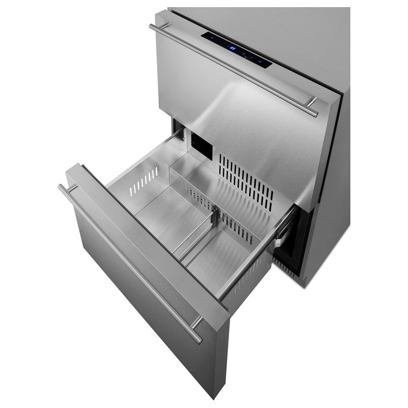 Summit ADFD243CSS 24-inch ada all stainless 2 drawer all freezer, bottom drawer open showing interior