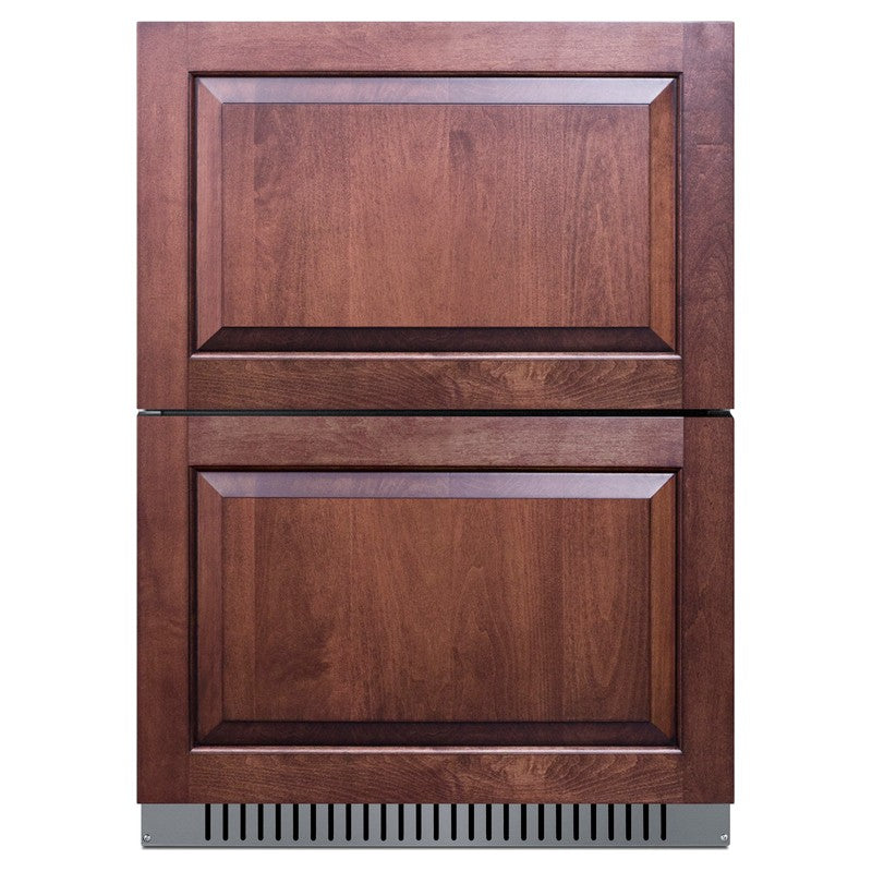 Summit ADFD243CSS 24-inch ada all stainless 2 drawer all freezer, shown with optional custom overlay panels, front view