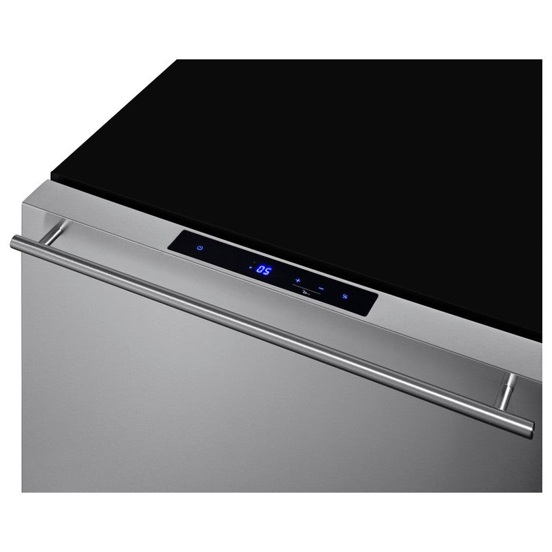 Summit ADFD243CSS 24-inch ada all stainless 2 drawer all freezer, stainless drawer top and digital control closeup
