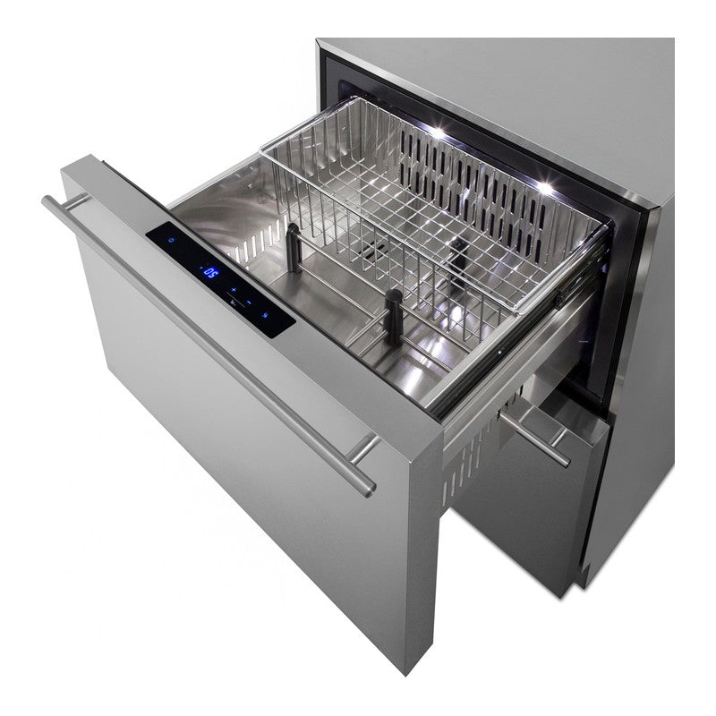 Summit ADFD243CSS 24-inch ada all stainless 2 drawer all freezer, top drawer open showing interior