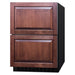Summit ADFD243PNR 24-inch ada panel ready 2 drawer all freezer, shown with overlay panels, angled view