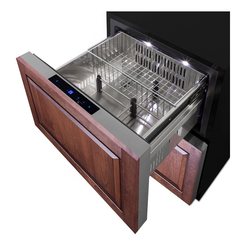 Summit ADFD243PNR 24-inch ada panel ready 2 drawer all freezer, top drawer open showing interior