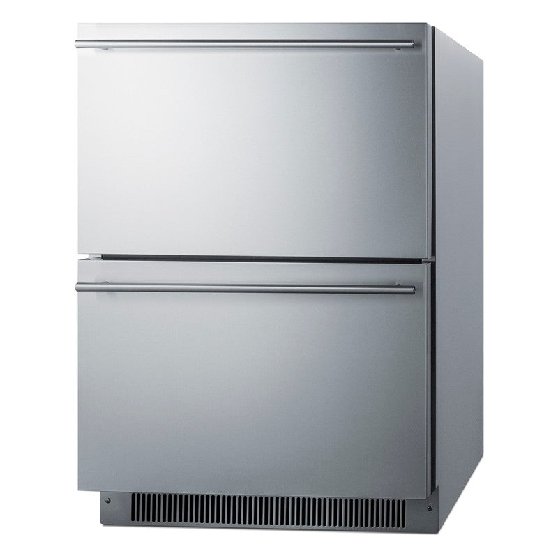 Summit ADFD2D24 24-inch energy star ada stainless 2 drawer all freezer, angled view