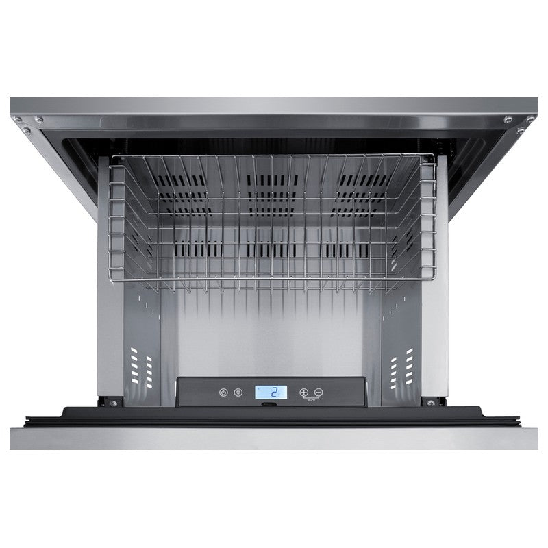 Summit ADFD2D24 24-inch energy star ada stainless 2 drawer all freezer, top drawer open showing interior