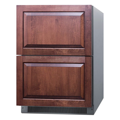 Summit ADFD2D24PNR 24-inch energy star ada panel ready 2 drawer all freezer, shown with overlay panels, angled view