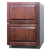 Summit ADFD2D24PNR 24-inch energy star ada panel ready 2 drawer all freezer, shown with overlay panels, angled view