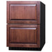 Summit ADRF244PNR 24-inch ADA panel-ready 2-drawer refrigerator-freezer, custom wood panels, angled view
