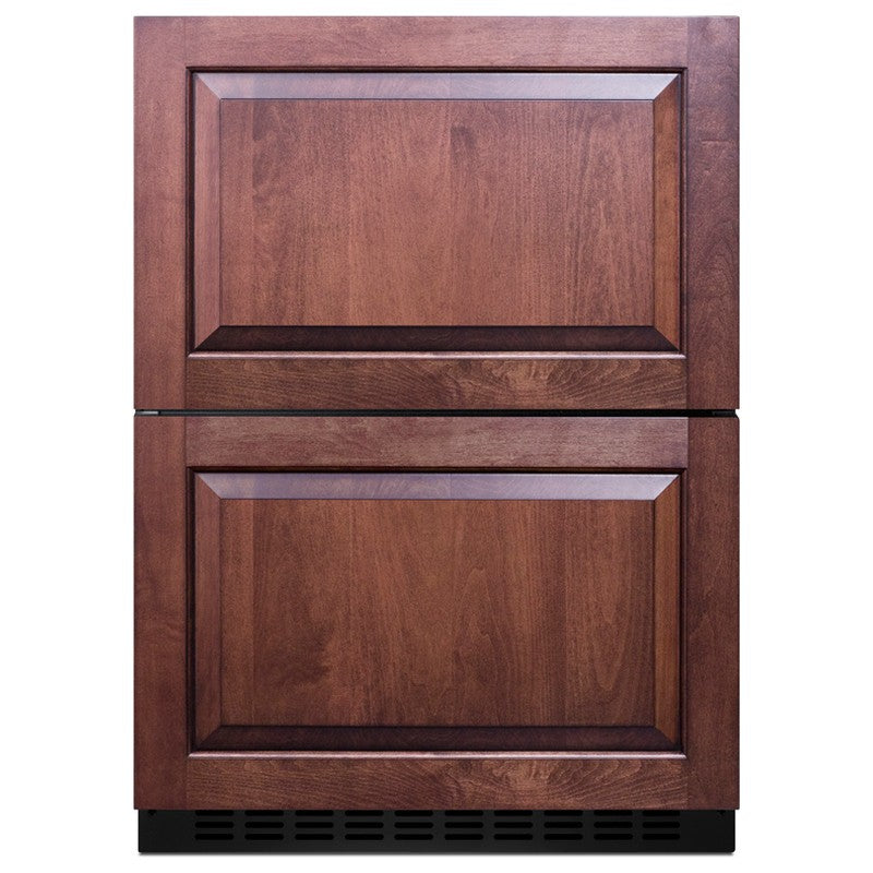 Summit ADRF244PNR 24-inch ADA panel-ready 2-drawer refrigerator-freezer, custom wood panels, front view