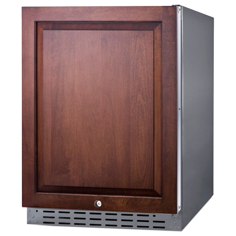 Summit AL55OSCSSIF 24-inch outdoor ADA panel-ready all-refrigerator, custom wood panel door, angled view