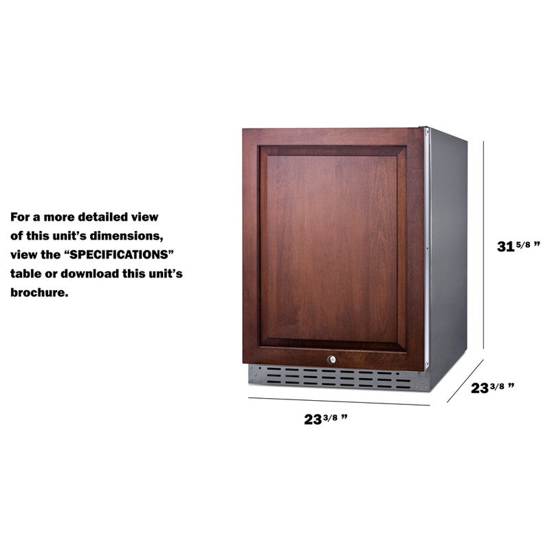 Summit AL55OSCSSIF 24-inch outdoor ADA panel-ready all-refrigerator, dimension drawing with width, height and depth