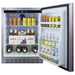 Summit AL55OSCSSIF 24-inch outdoor ADA panel-ready all-refrigerator, door open, stocked, angled view