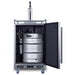 Summit BC74OSCOM 24-inch commercial outdoor single tap kegerator, door open showing a half barrel keg tapped inside