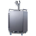Summit BC74OSCOMTRIPLE 24-inch commercial outdoor triple tap kegerator, stainless cabinet with guardrail and casters, angled view