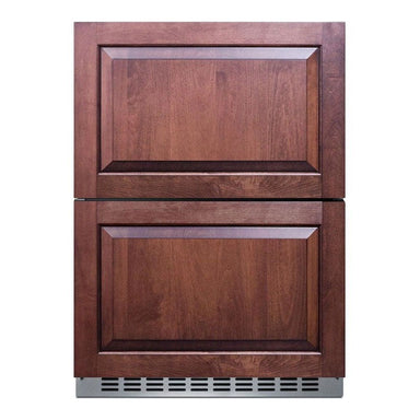 Summit 24-inch 2-drawer refrigerator with custom wood overlay panels, front view