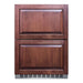 Summit 24-inch 2-drawer refrigerator with custom wood overlay panels, front view