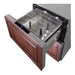 Open drawer of the Summit showing the sliding chrome storage basket