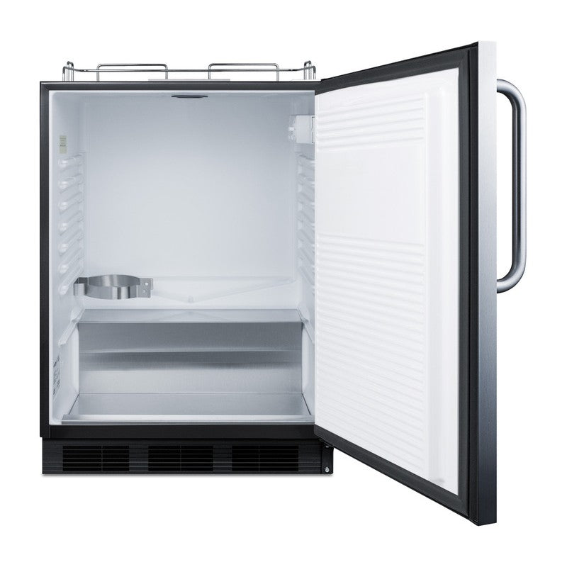 Summit SBC54OSBIADANK 24-inch ADA height outdoor kegerator, door open showing empty interior