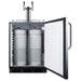 Summit SBC54OSBIADAWKDTWIN 24-inch ADA height outdoor dual tap wine dispenser, door open showing kegs tapped inside