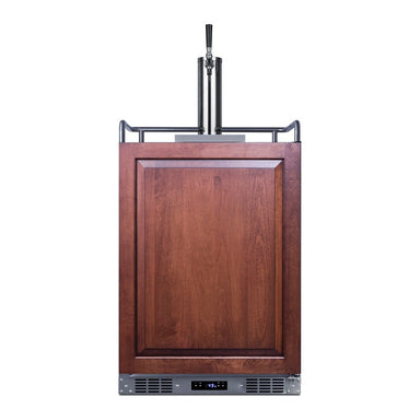 Summit SBC682PNR 24-inch indoor outdoor panel-ready single tap kegerator, panel-ready door shown with customer-supplied wood overlay panel, single tap tower, front view